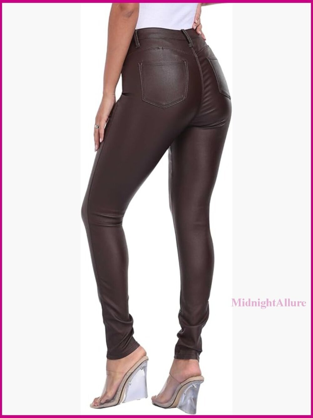 High Rise Faux Leather Leggings, Butt Lifting Design, Stretchy PU Coated Pants